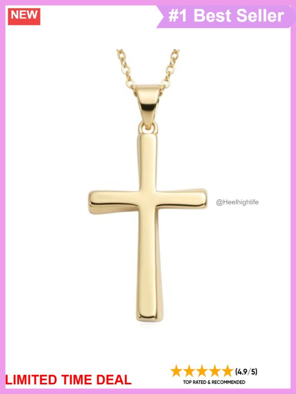 14K Gold Plated Cross Necklace Minimalist Pendant Cable Chain